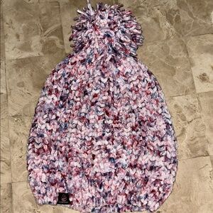 Cuddle Duds chenille knit‎ beanie hat multi-tone purple, pink, white pom-pom OS